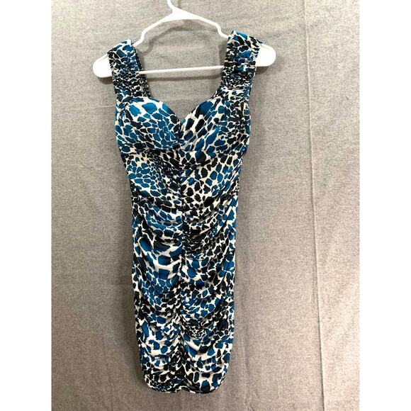 January 7 Blue Leopard Print Dress Women SMall Mini Dress - Picture 1 of 5